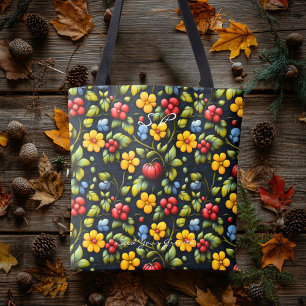 Traditional Khokhloma Floral Pattern Tote Bag