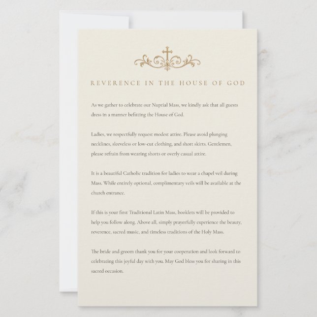 Traditional Latin Mass Dress Code Insert Stationery (Front)