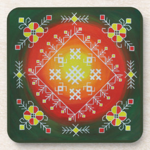 Traditional Latvian folk art with symbols painting Coaster