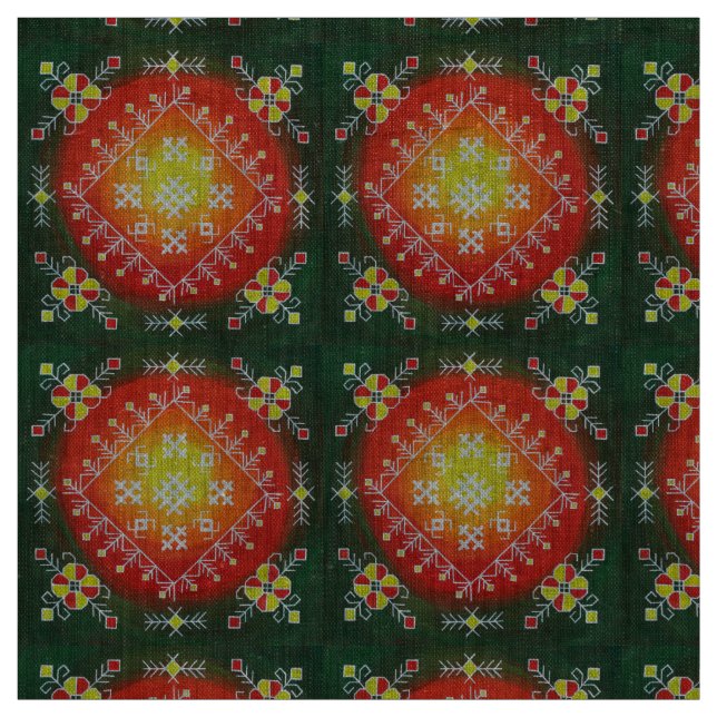 Traditional Latvian folk art with symbols painting Fabric (Swatch)