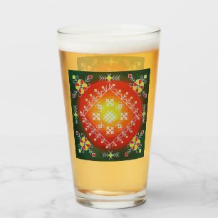 Traditional Latvian folk art with symbols painting Glass
