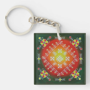 Traditional Latvian folk art with symbols painting Key Ring
