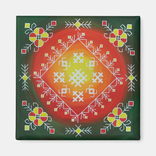 Traditional Latvian folk art with symbols painting Magnet (Front)