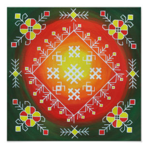 Traditional Latvian folk art with symbols painting Photo Print
