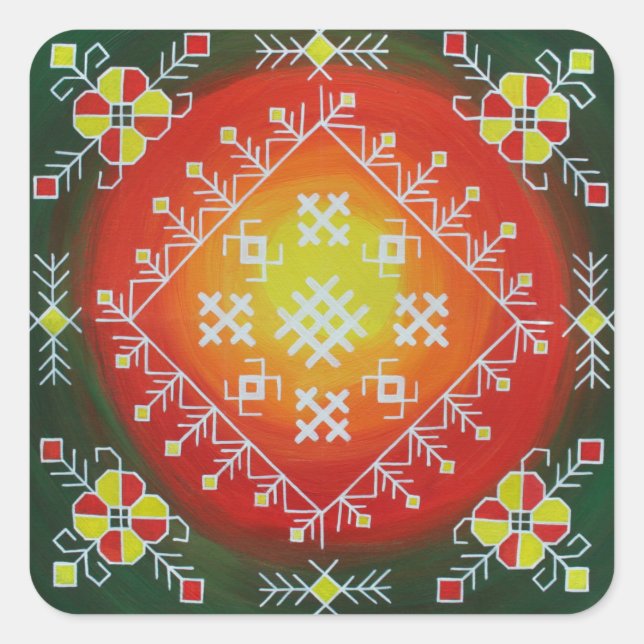 Traditional Latvian folk art with symbols painting Square Sticker (Front)