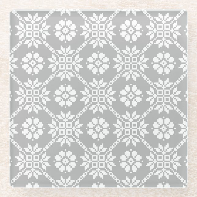 Traditional Latvian grey Sun Auseklis Saulite   Glass Coaster (Front)