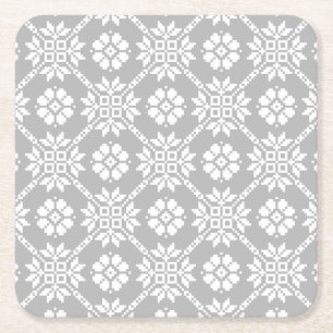 Traditional Latvian grey Sun Auseklis Saulite  Square Paper Coaster