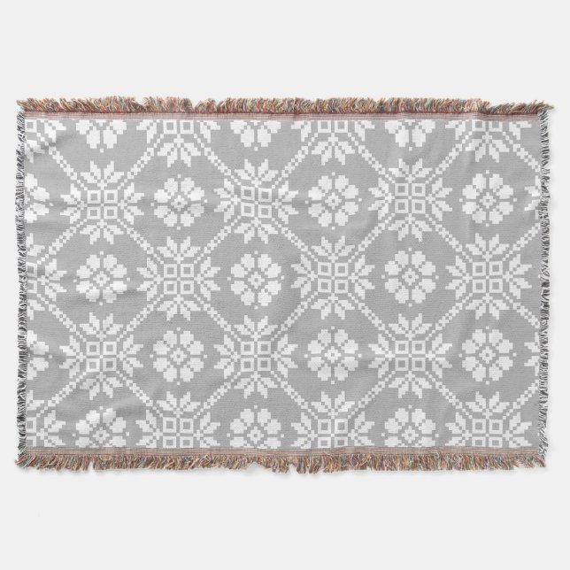 Traditional Latvian grey Sun Auseklis Saulite  Throw Blanket (Front)
