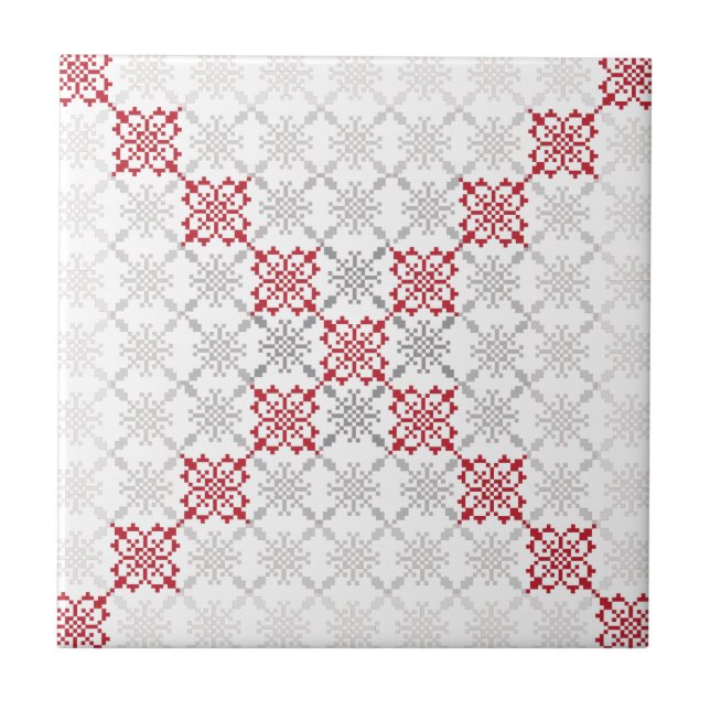 Traditional Latvian SUN sign geometric pattern II Tile (Front)