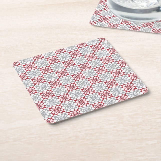 Traditional Latvian SUN sign geometric pattern III Square Paper Coaster (Angled)