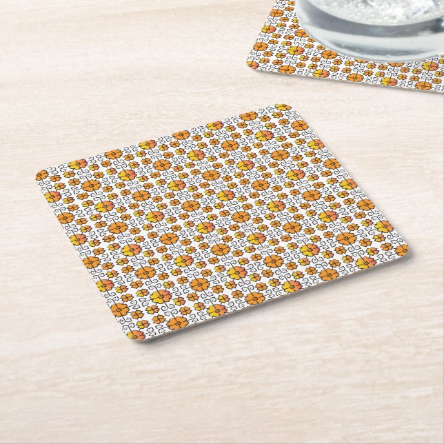 Traditional Latvian SUN sign geometric pattern V Square Paper Coaster (Angled)