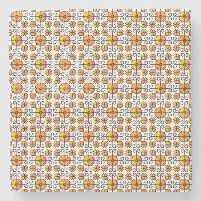 Traditional Latvian SUN sign geometric pattern V Stone Coaster (Front)