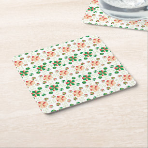 Traditional Latvian SUN sign geometric pattern X Square Paper Coaster