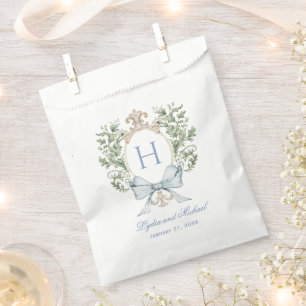 Traditional Leaf Crest w/ Bow Monogram Wedding Favour Bags