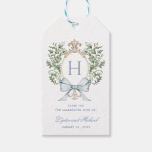 Traditional Leaf Crest w/ Bow Monogram Wedding Gift Tags