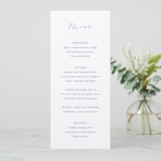 Traditional Lilac Elegant Wedding Menu (Standing Front)