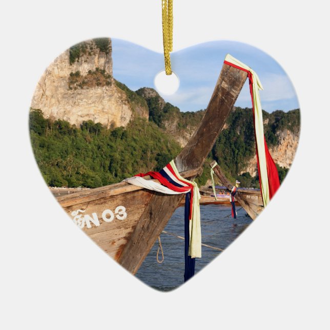 Traditional long tailed boat at Krabi, Thailand Ceramic Tree Decoration (Front)