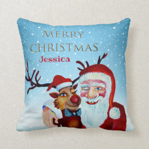 Traditional Magical Santa Claus Smiling Rudolf Cushion