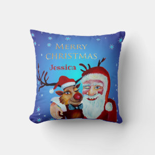 Traditional Magical Santa Claus Smiling Rudolf Cushion