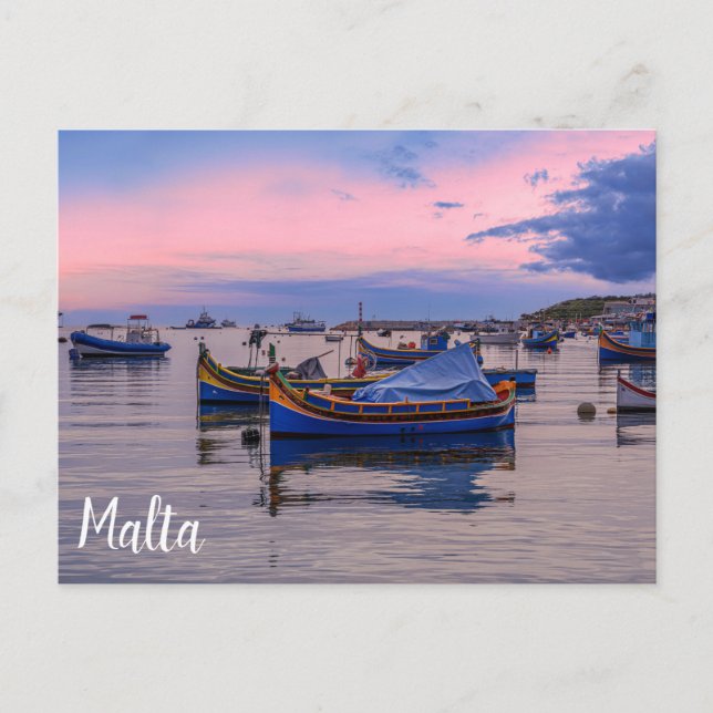 Traditional Maltese boats in Marsaxlokk Postcard (Front)