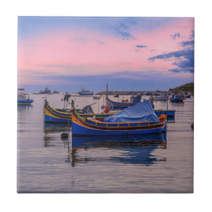 Traditional Maltese boats in Marsaxlokk Tile