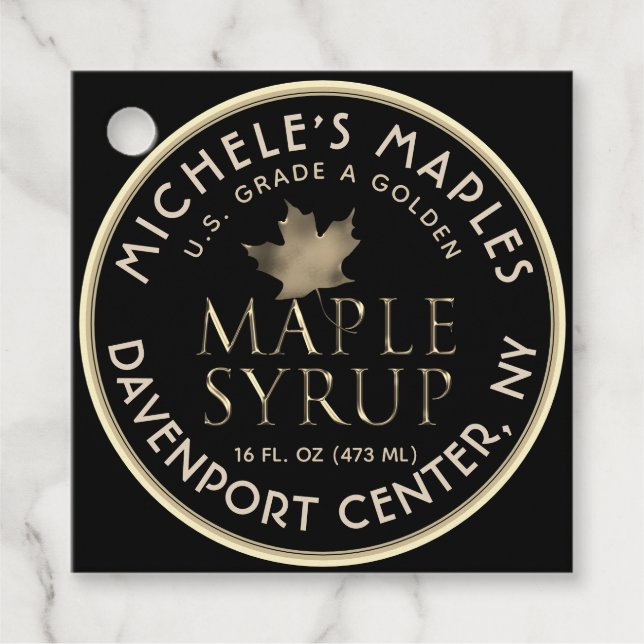 Traditional Maple Syrup Label Tag Black with Gold (Front)