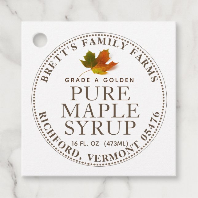 Traditional Maple Syrup Label with Colourful Leaf (Front)