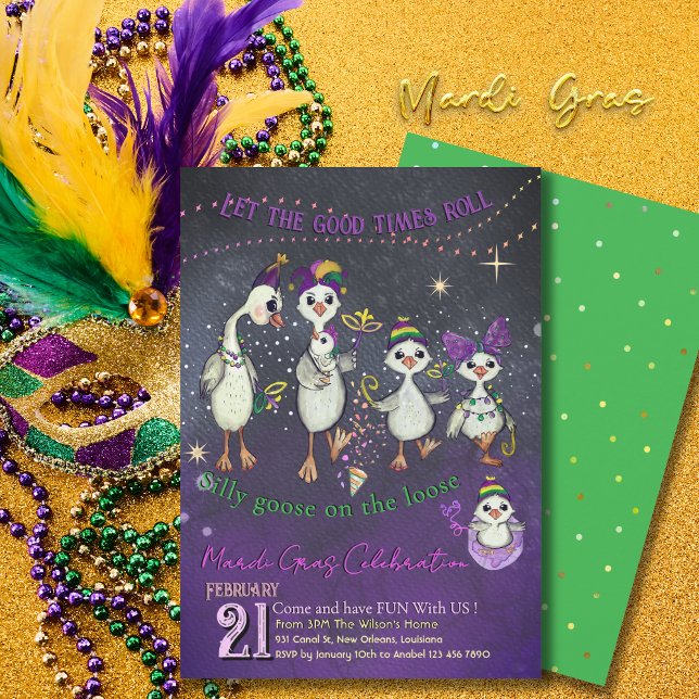 Traditional Mardi Gras symbolism with a goose  Invitation (Traditional Mardi Gras symbolism with a goose Invitation)