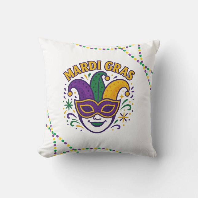 Traditional Mari Gras colored mask Cushion (Front)