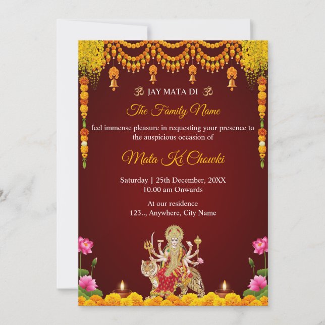 Traditional Mata Ki Chowki Invitation Card (Front)
