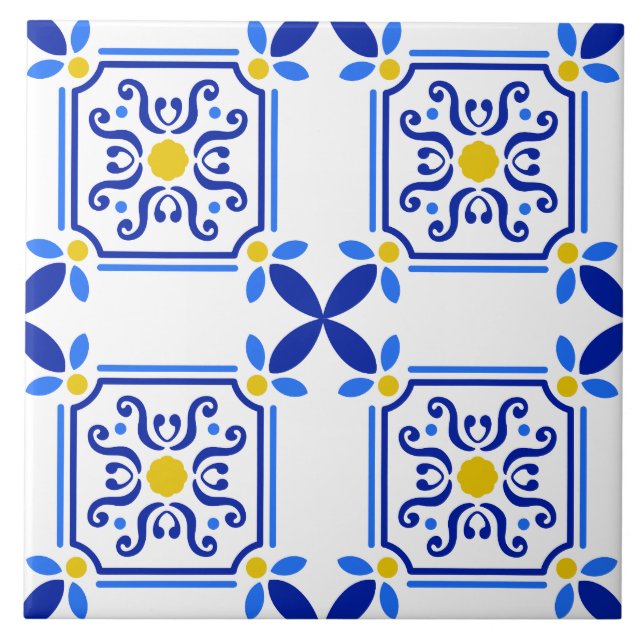 Traditional Mediterranean Portuguese Azulejo Tile (Front)