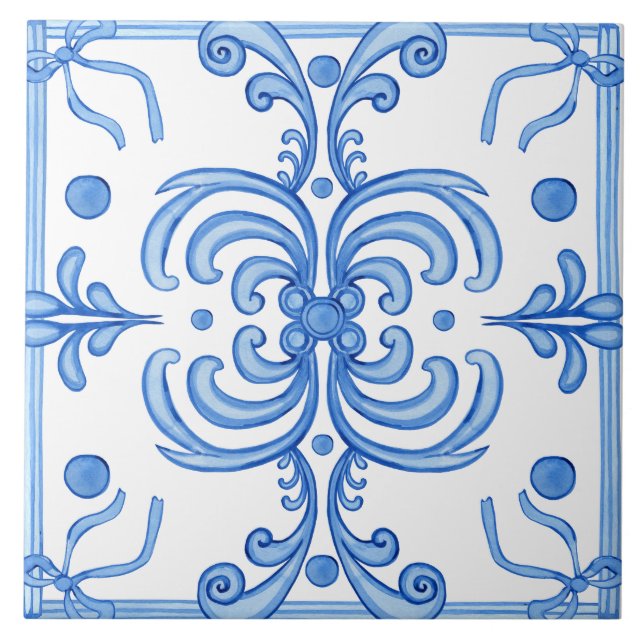 Traditional Mediterranean Portuguese Azulejo Tile (Front)