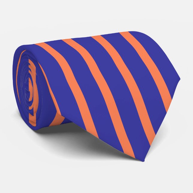 Traditional Men's Striped Coral and Blue Tie (Rolled)