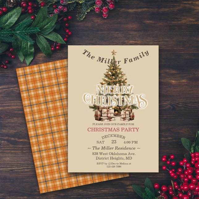 Traditional Merry Christmas Antique Gold Custom Invitation (Creator Uploaded)