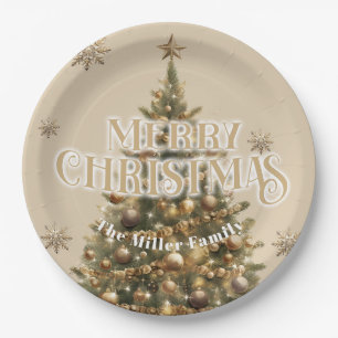 Traditional Merry Christmas Antique Gold Custom Paper Plate