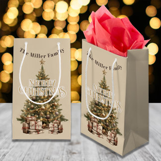 Traditional Merry Christmas Antique Gold Custom Small Gift Bag