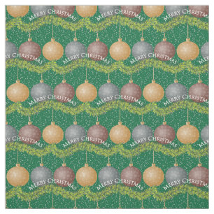 Traditional Merry Christmas green ball ornaments Fabric