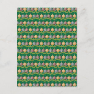 Traditional Merry Christmas green ball ornaments Holiday Postcard