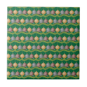 Traditional Merry Christmas green ball ornaments Tile