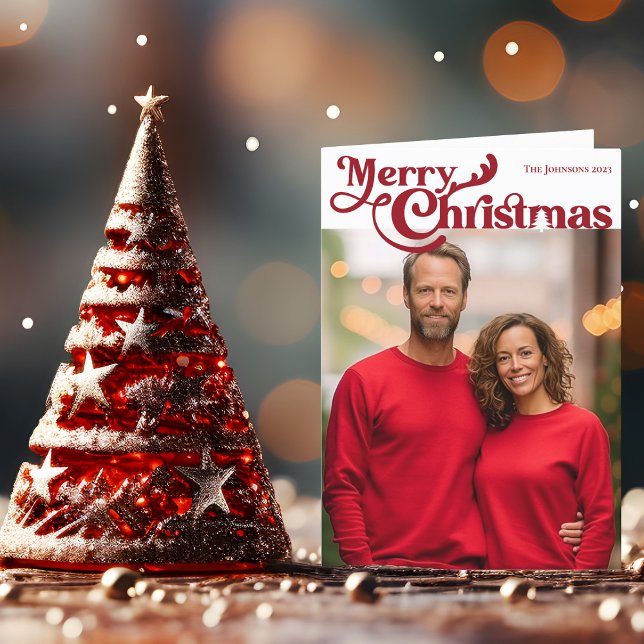 Traditional Merry Christmas Photo Red Plaid Inside Holiday Card (Creator Uploaded)