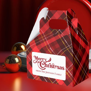 Traditional Merry Christmas Red Plaid Custom Party Favour Box