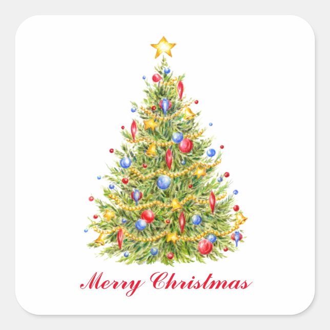 Traditional Merry Christmas Tree Merry Stickers (Front)