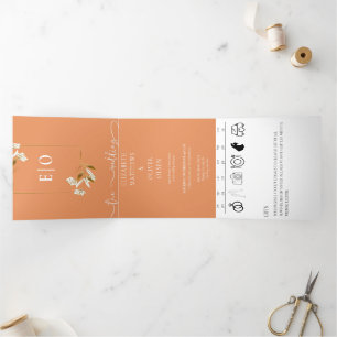 Traditional Modern Classic Apricot Wedding Tri-Fold Invitation