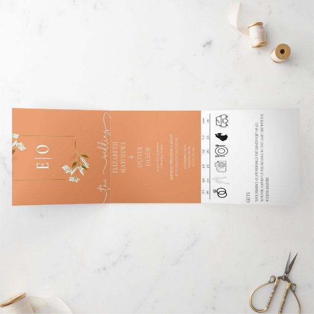 Traditional Modern Classic | Apricot  | Wedding  Tri-Fold Invitation (Inside)