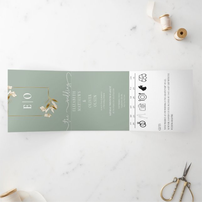 Traditional Modern Classic | Earthy Wedding  Tri-Fold Invitation (Inside)