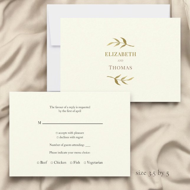 Traditional modern wedding rsvp card  (simple but traditional wedding rsvp card in ivory and gold )