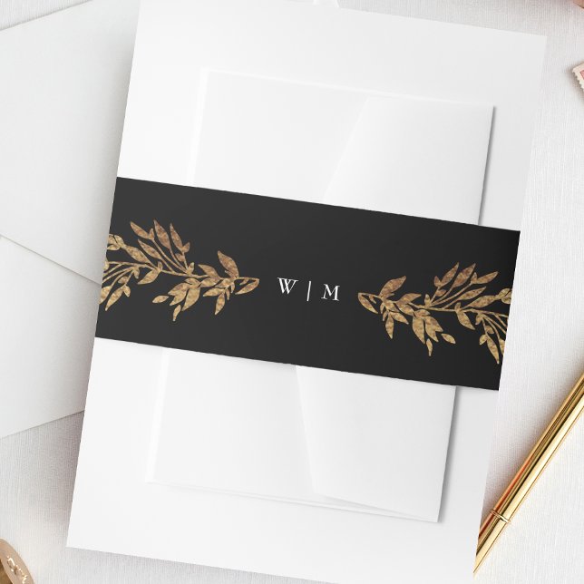 Traditional Monogram Black Crest Classic Wedding Invitation Belly Band (Creator Uploaded)