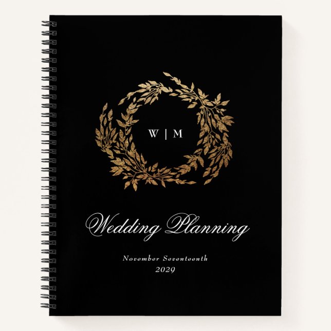 Traditional Monogram Black Crest Classic Wedding Notebook (Front)