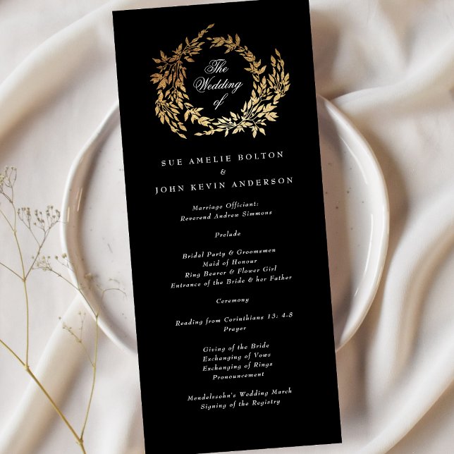 Traditional Monogram Black Crest Classic Wedding Programme (Creator Uploaded)