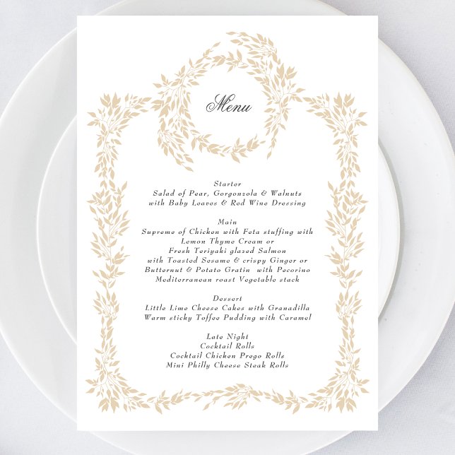 traditional Monogram Blush Crest Elegant Wedding Menu (Creator Uploaded)